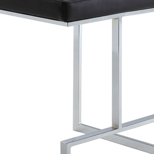 Homeroots 24" Black And Silver Faux Leather And Steel Backless Counter Height Bar Chair   516124