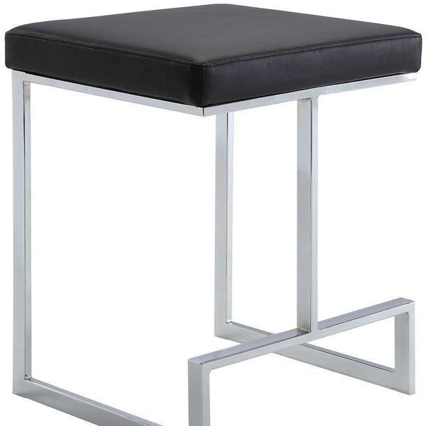 Homeroots 24" Black And Silver Faux Leather And Steel Backless Counter Height Bar Chair   516124