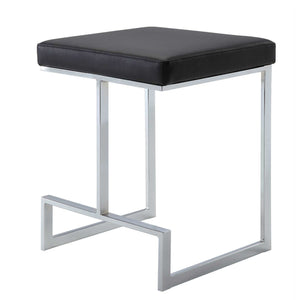 Homeroots 24" Black And Silver Faux Leather And Steel Backless Counter Height Bar Chair   516124