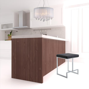 Homeroots 24" Black And Silver Faux Leather And Steel Backless Counter Height Bar Chair   516124