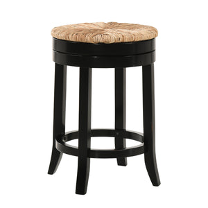 Homeroots 24" Natural And Black Rush And Solid Wood Backless Counter Height Swivel Bar Chair   516129