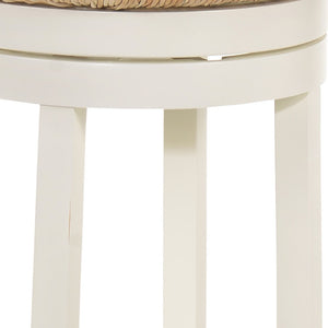 Homeroots 24" Natural And Antiqued White Solid Wood Swivel Backless Counter Height Bar Chair   516131