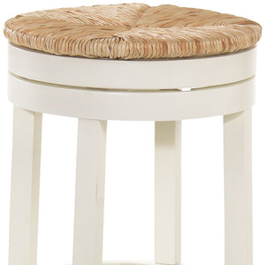 Homeroots 24" Natural And Antiqued White Solid Wood Swivel Backless Counter Height Bar Chair   516131