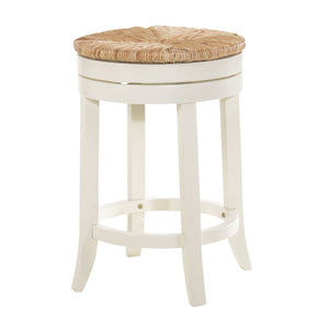 Homeroots 24" Natural And Antiqued White Solid Wood Swivel Backless Counter Height Bar Chair   516131