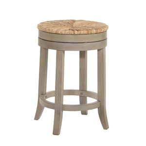 HomeRoots 24" Natural & Gray Rush Backless Swivel Bar Chair - Stylish Solid Wood Design for Modern Spaces 516132