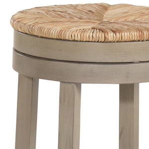HomeRoots 24" Natural & Gray Rush Backless Swivel Bar Chair - Stylish Solid Wood Design for Modern Spaces 516132
