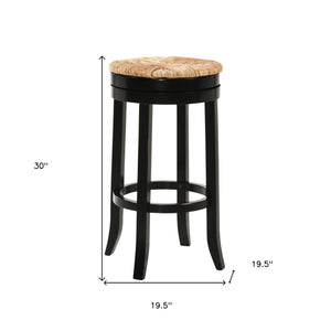 Homeroots 30" Natural And Black Solid Wood Swivel Backless Bar Height Bar Chair   516133