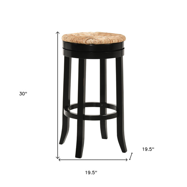 Homeroots 30" Natural And Black Solid Wood Swivel Backless Bar Height Bar Chair   516133