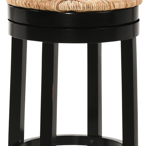 Homeroots 30" Natural And Black Solid Wood Swivel Backless Bar Height Bar Chair   516133