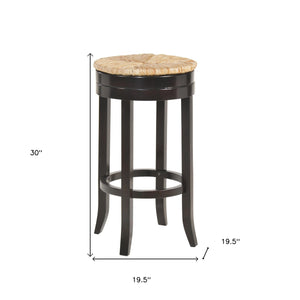 Homeroots 30" Natural And Espresso Solid Wood Swivel Backless Bar Height Bar Chair   516134