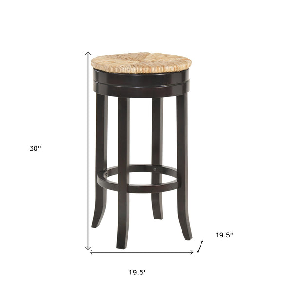 Homeroots 30" Natural And Espresso Solid Wood Swivel Backless Bar Height Bar Chair   516134