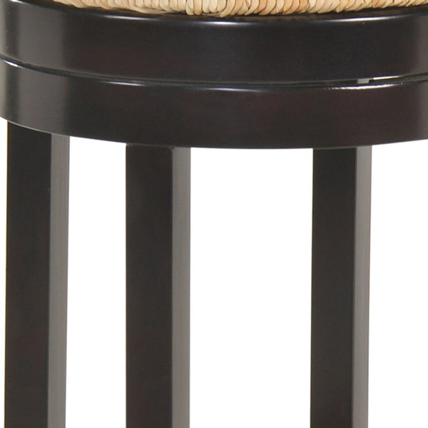 Homeroots 30" Natural And Espresso Solid Wood Swivel Backless Bar Height Bar Chair   516134