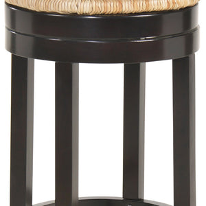 Homeroots 30" Natural And Espresso Solid Wood Swivel Backless Bar Height Bar Chair   516134