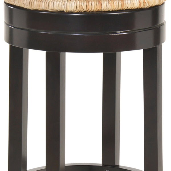 Homeroots 30" Natural And Espresso Solid Wood Swivel Backless Bar Height Bar Chair   516134