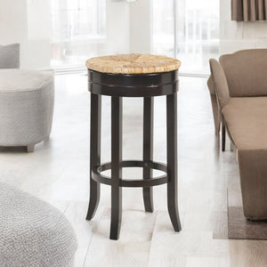 HomeRoots 30" Stylish Backless Swivel Bar Chair with Natural Rush Seat & Espresso Wood Base for Comfort 516134