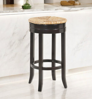 HomeRoots 30" Stylish Backless Swivel Bar Chair with Natural Rush Seat & Espresso Wood Base for Comfort 516134