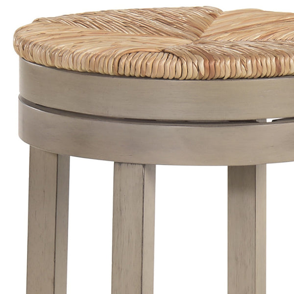 Homeroots 30" Natural And Gray Solid Wood Swivel Backless Bar Height Bar Chair   516136