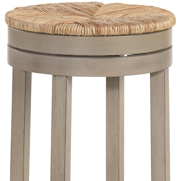 Homeroots 30" Natural And Gray Solid Wood Swivel Backless Bar Height Bar Chair   516136