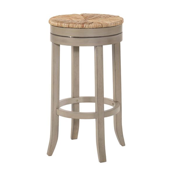 Homeroots 30" Natural And Gray Solid Wood Swivel Backless Bar Height Bar Chair   516136