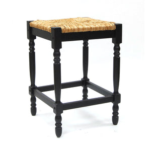Homeroots 24" Natural And Black Solid Wood Backless Counter Height Bar Chair   516137