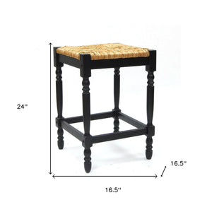 Homeroots 24" Natural And Black Solid Wood Backless Counter Height Bar Chair   516137