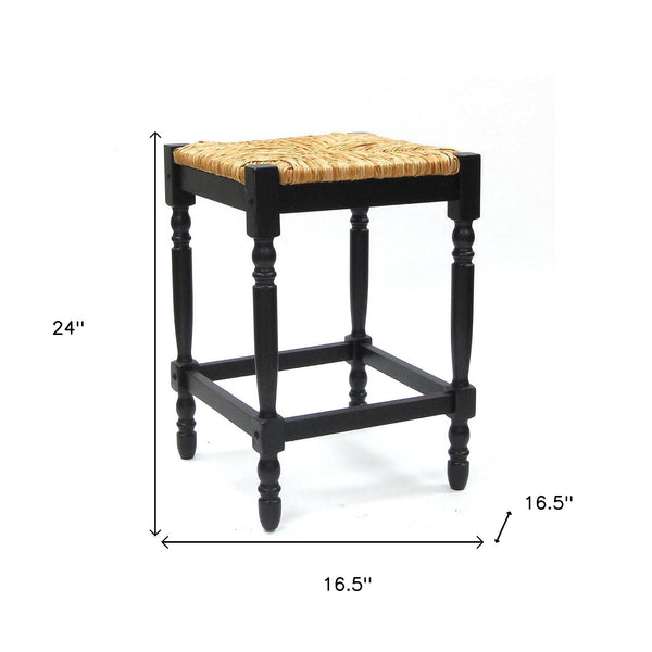 Homeroots 24" Natural And Black Solid Wood Backless Counter Height Bar Chair   516137