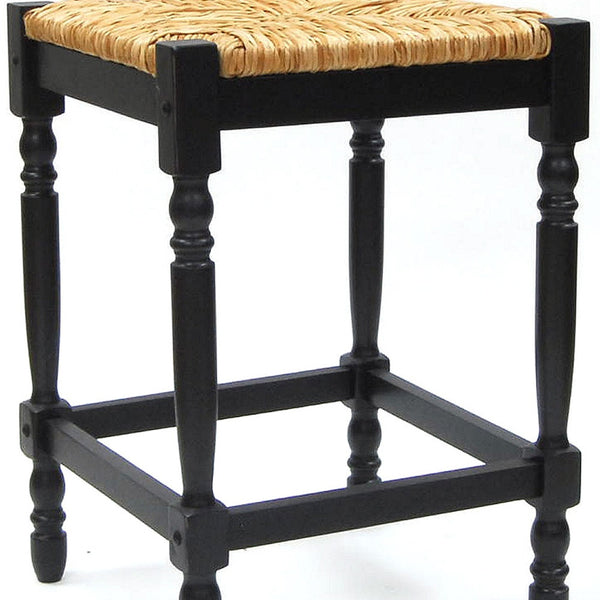 Homeroots 24" Natural And Black Solid Wood Backless Counter Height Bar Chair   516137