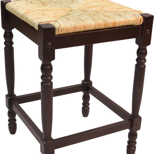 Homeroots 24" Natural And Espresso Solid Wood Backless Counter Height Bar Chair   516138