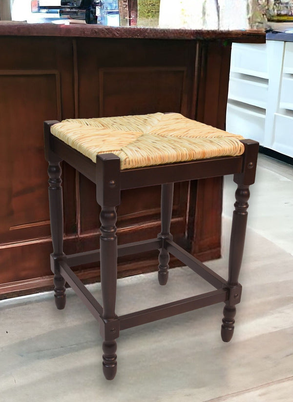 Homeroots 24" Natural And Espresso Solid Wood Backless Counter Height Bar Chair   516138