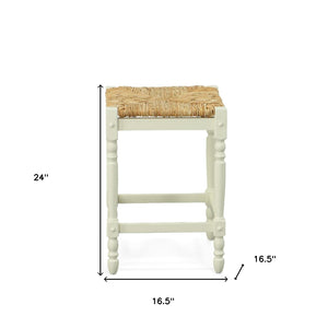 Homeroots 24" Natural And Antiqued White Solid Wood Backless Counter Height Bar Chair   516139