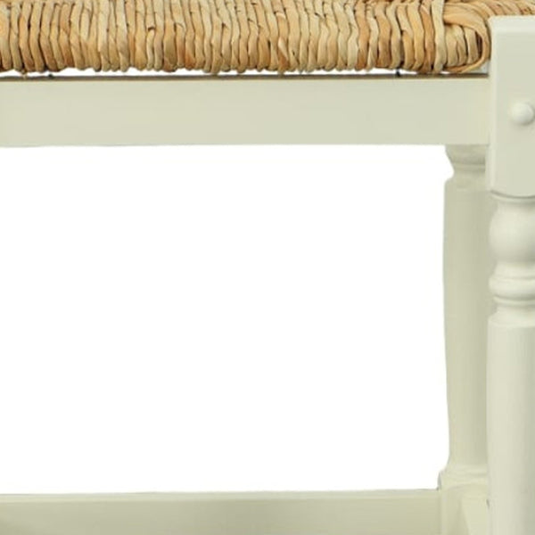 Homeroots 24" Natural And Antiqued White Solid Wood Backless Counter Height Bar Chair   516139