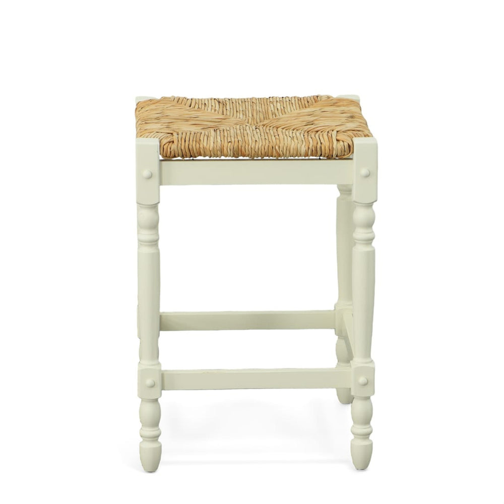 Homeroots 24" Natural And Antiqued White Solid Wood Backless Counter Height Bar Chair   516139
