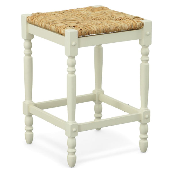 Homeroots 24" Natural And Antiqued White Solid Wood Backless Counter Height Bar Chair   516139