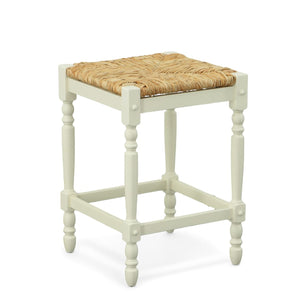 Homeroots 24" Natural And Antiqued White Solid Wood Backless Counter Height Bar Chair   516139