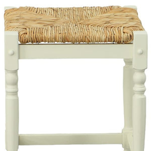 Homeroots 24" Natural And Antiqued White Solid Wood Backless Counter Height Bar Chair   516139