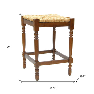 Homeroots 24" Natural And Brown Solid Wood Backless Counter Height Bar Chair   516141