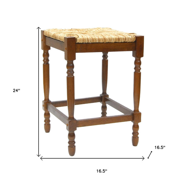 Homeroots 24" Natural And Brown Solid Wood Backless Counter Height Bar Chair   516141