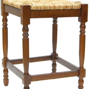 Homeroots 24" Natural And Brown Solid Wood Backless Counter Height Bar Chair   516141