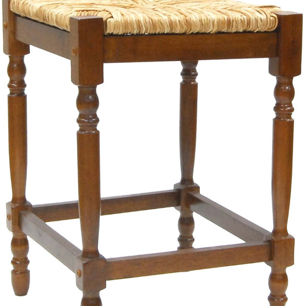 Homeroots 24" Natural And Brown Solid Wood Backless Counter Height Bar Chair   516141