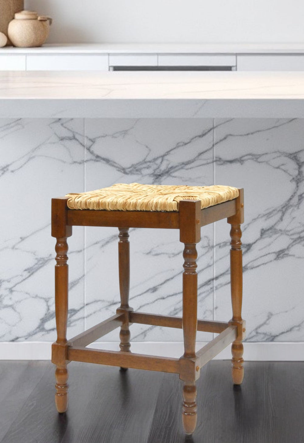 Homeroots 24" Natural And Brown Solid Wood Backless Counter Height Bar Chair   516141