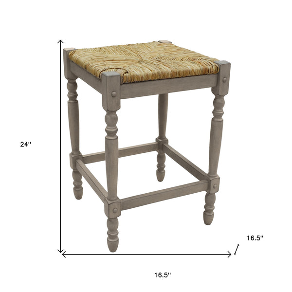 Homeroots 24" Natural And Gray Solid Wood Backless Counter Height Bar Chair   516142