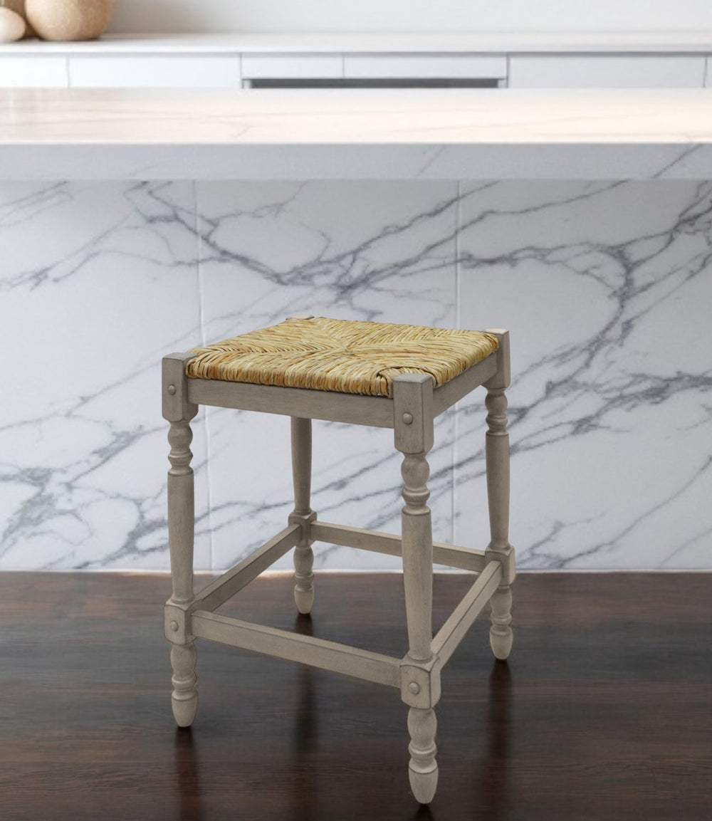 Homeroots 24" Natural And Gray Solid Wood Backless Counter Height Bar Chair   516142