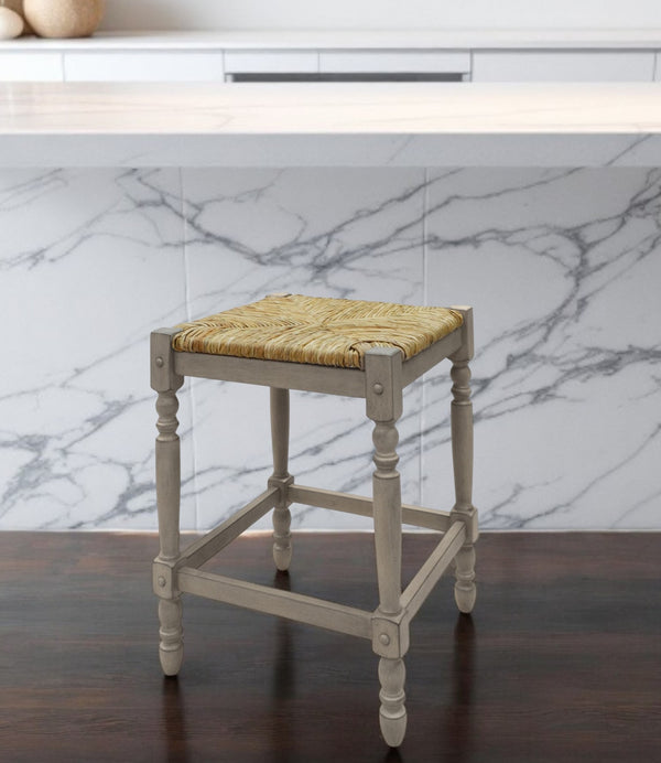 Homeroots 24" Natural And Gray Solid Wood Backless Counter Height Bar Chair   516142