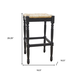 Homeroots 29" Natural And Black Solid Wood Backless Bar Height Bar Chair   516143