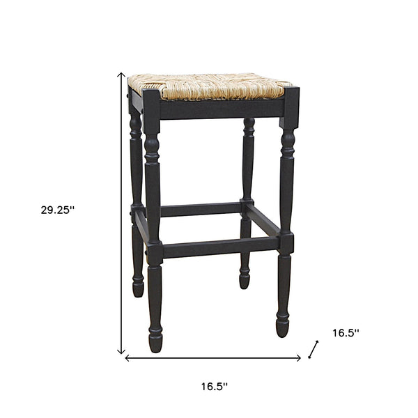 Homeroots 29" Natural And Black Solid Wood Backless Bar Height Bar Chair   516143