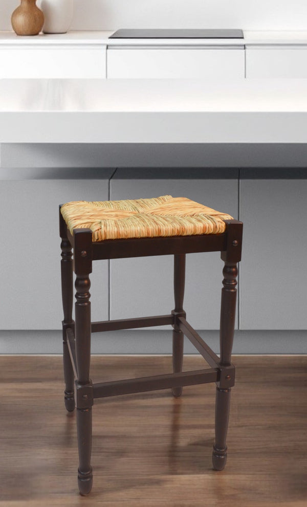 Homeroots 29" Natural And Espresso Solid Wood Backless Bar Height Bar Chair   516144