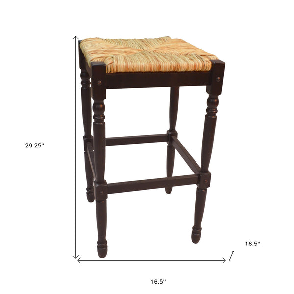 Homeroots 29" Natural And Espresso Solid Wood Backless Bar Height Bar Chair   516144