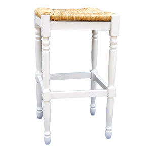 Homeroots 29" Natural And Antiqued White Solid Wood Backless Bar Height Bar Chair   516145