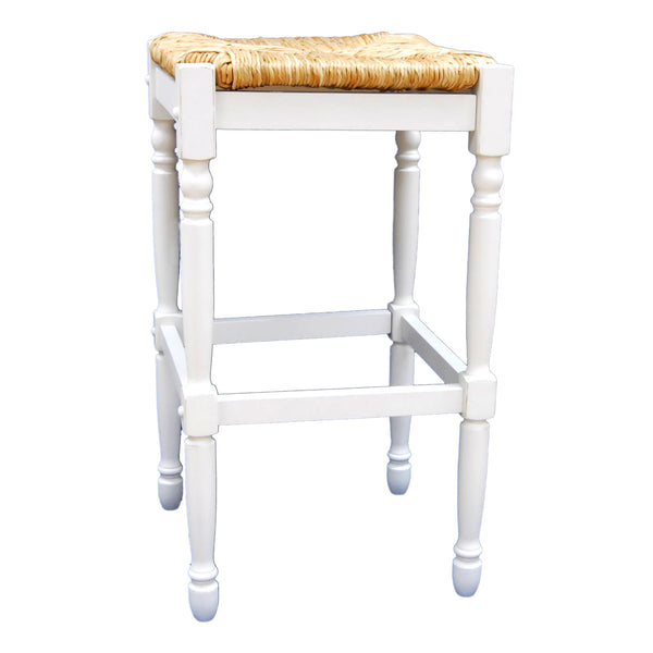Homeroots 29" Natural And Antiqued White Solid Wood Backless Bar Height Bar Chair   516145