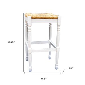 Homeroots 29" Natural And Antiqued White Solid Wood Backless Bar Height Bar Chair   516145